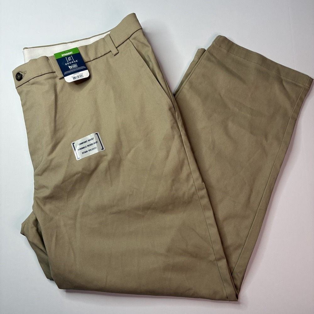 George Men's Straight Fit Premium Khaki Pants Size 44x30 Stone Wash